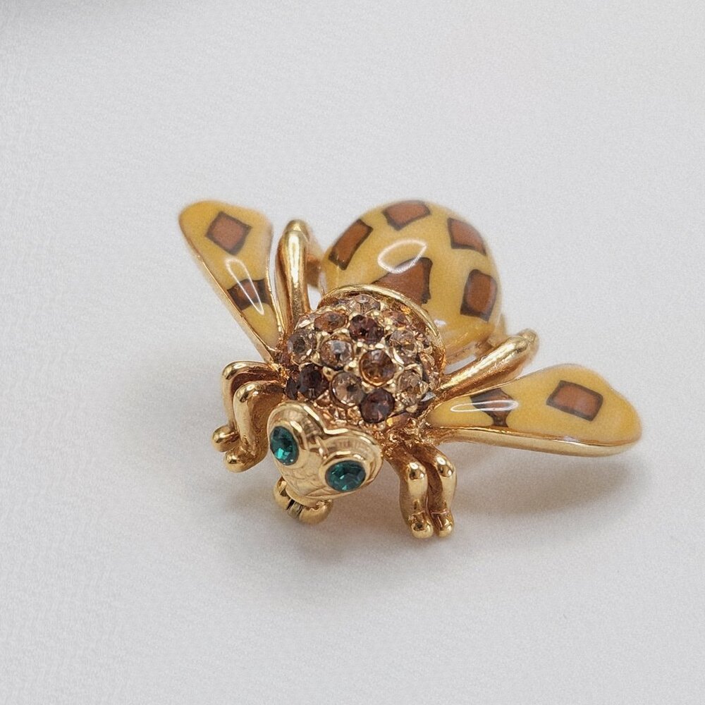 Vintage Joan Rivers Joan of the Jungle Bee Insect Yellow Enamel Brooch Pin